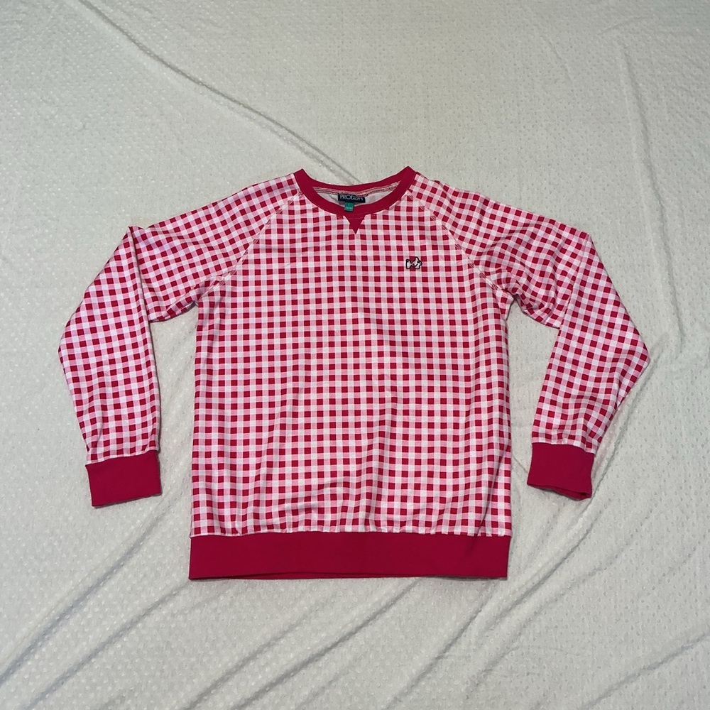 PRODOH Crewneck Sweatshirt Shocking Pink Gingham Girl's LARGE 12/14 12 14